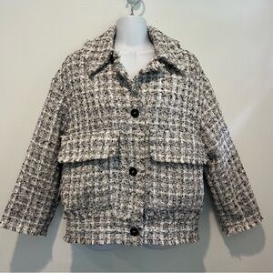 H&M Women's Tweed Bomber Jacket - Black and White